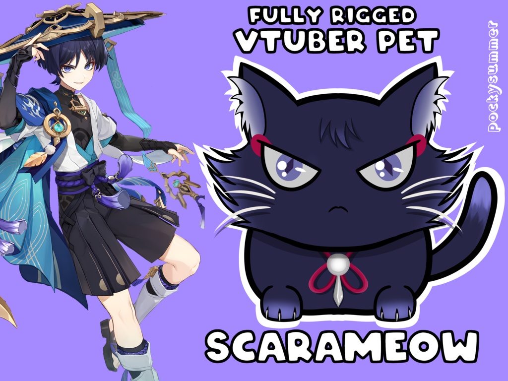 VTUBER PET SCARAMEOW | Fully rigged | Scaramouche | Genshin Impact | Live2D | Premade | Wanderer | Twitch