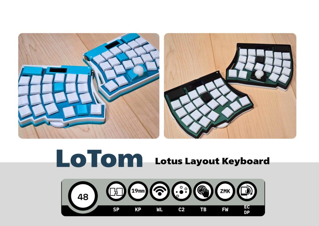 LoTom トラックボール無線分割キーボード