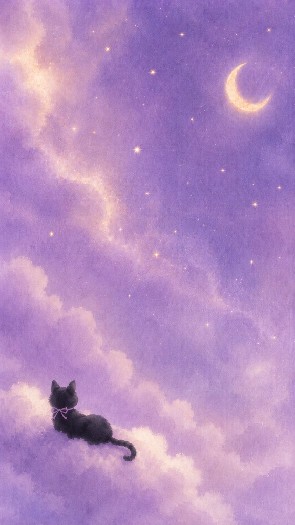 ト夢見る黒猫の星空壁紙｜スマホ待ち受け3枚セット