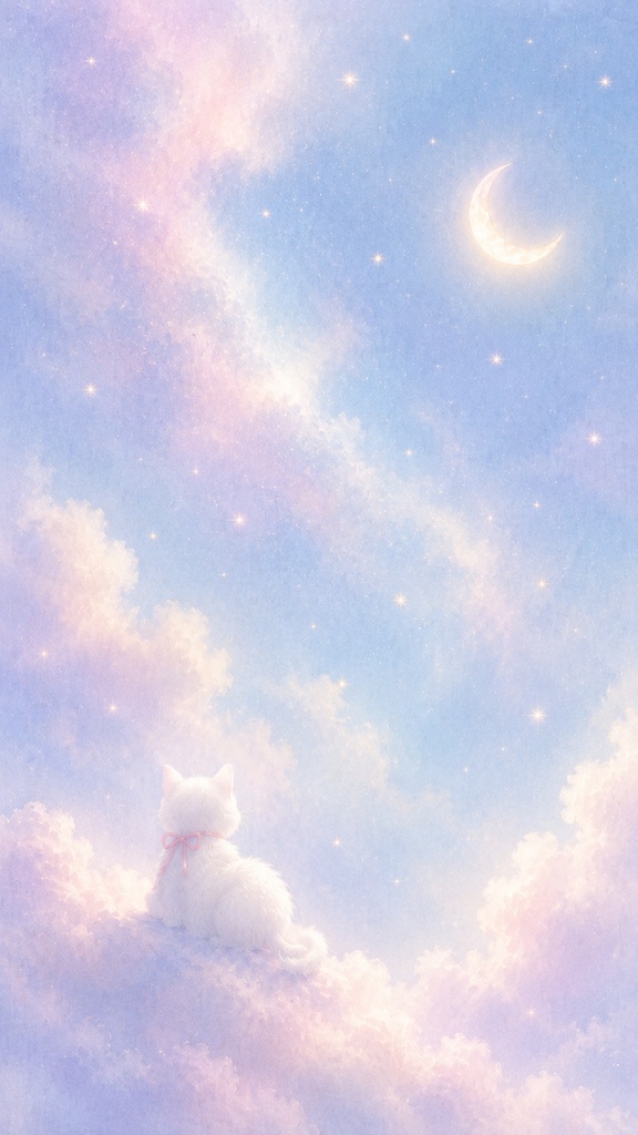 夢見る白猫のふわふわ星空｜スマホ壁紙3枚セット
