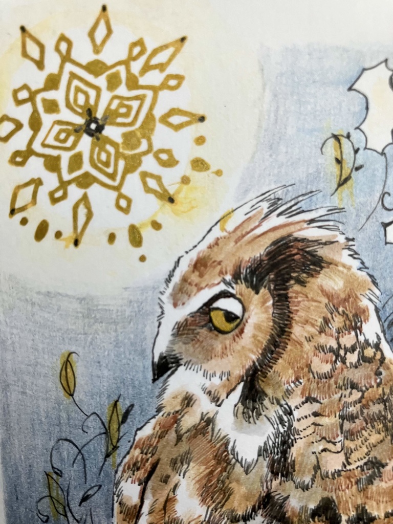 ドローイング手描きイラスト ミミズクの夜 原画