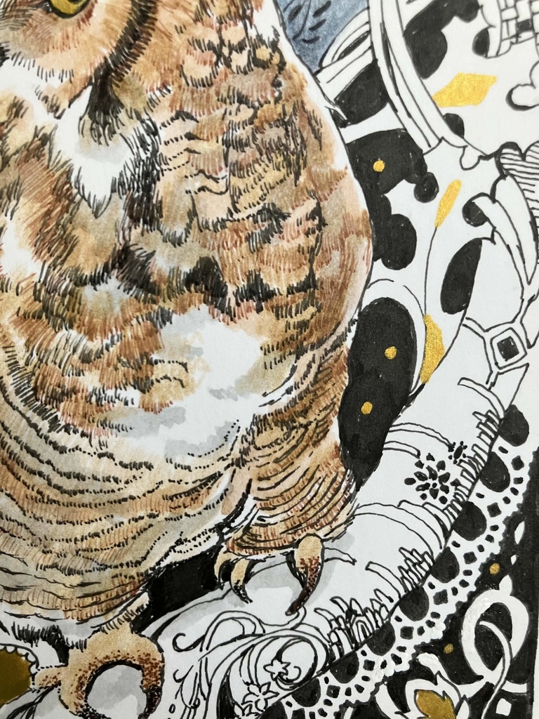 ドローイング手描きイラスト ミミズクの夜 原画