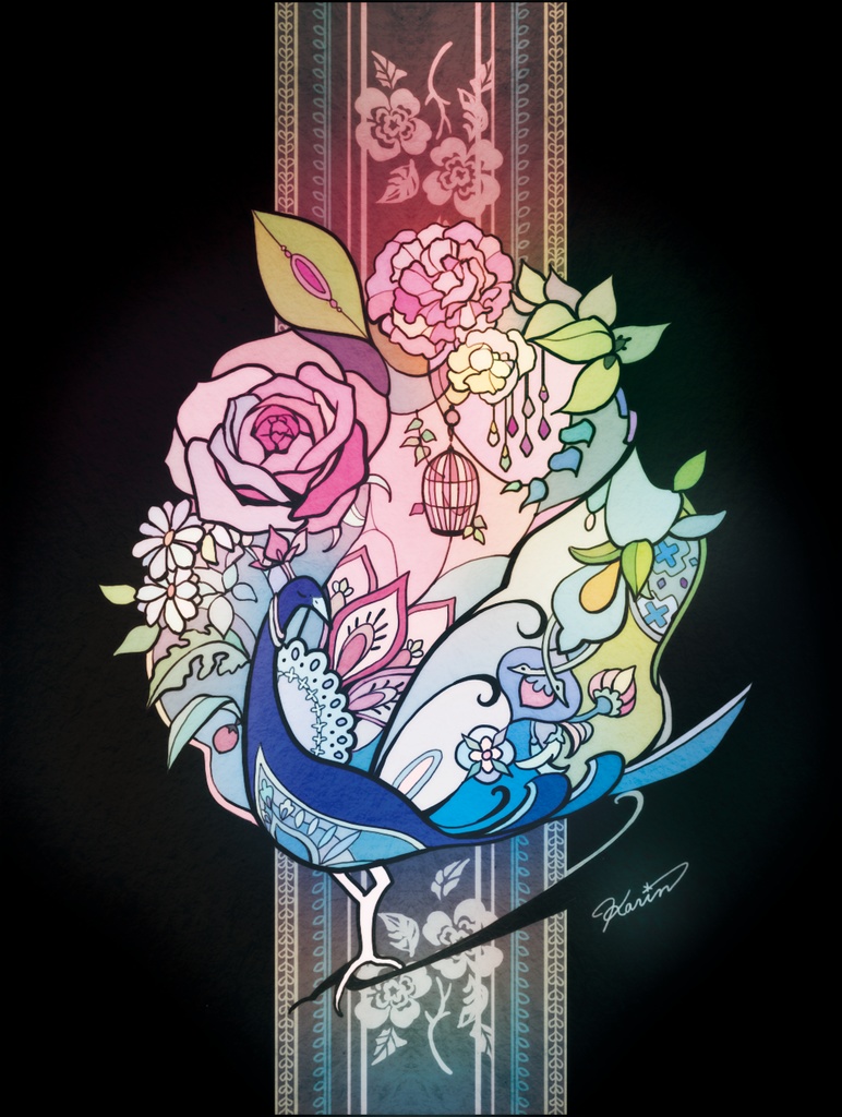 オリジナルミラー 花追い鳥