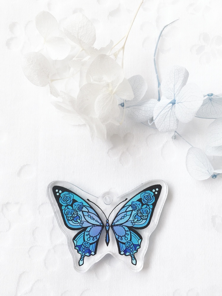 【青薔薇蝶】アクリルキーホルダー