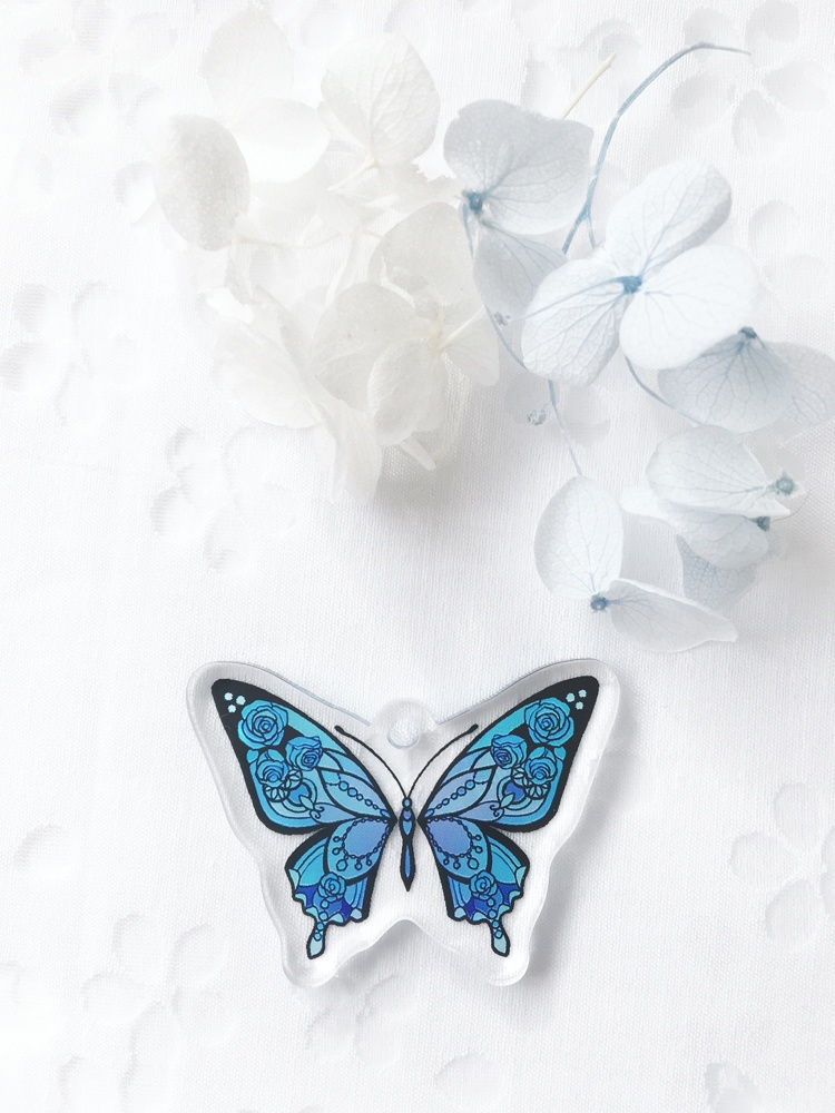 【青薔薇蝶】アクリルキーホルダー