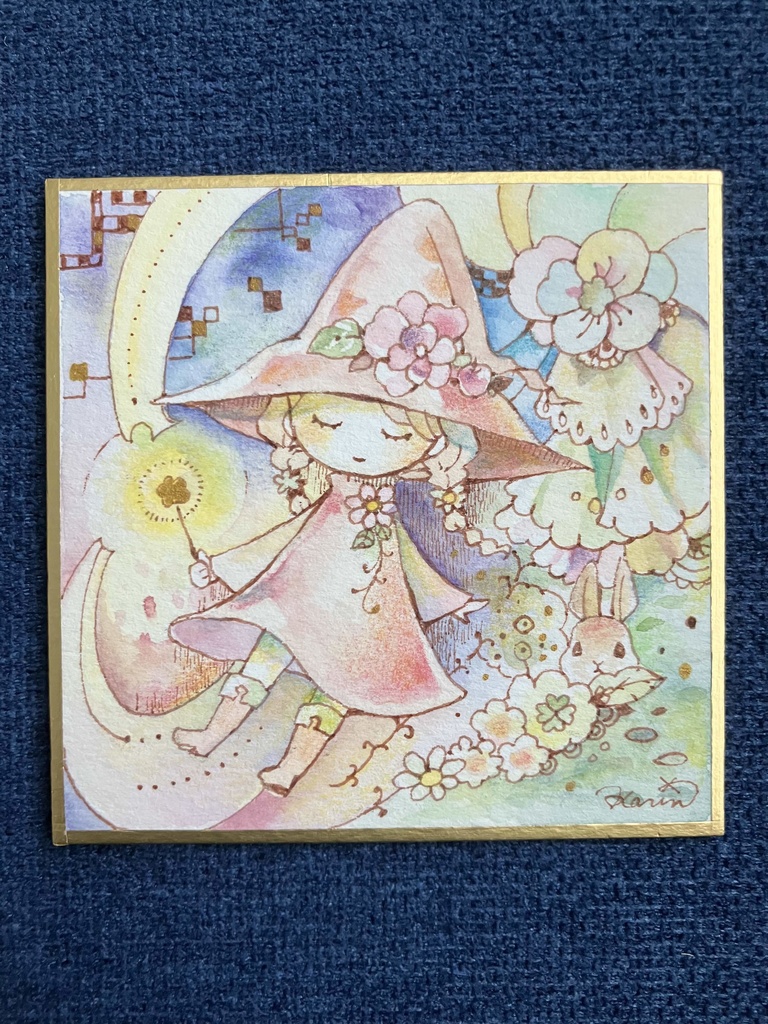 手描きイラスト　豆色紙　お花の魔法使い