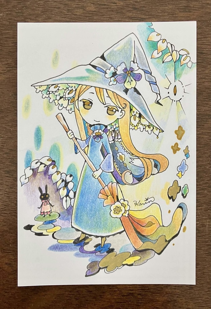 手描きイラスト　ほうきの魔女　原画