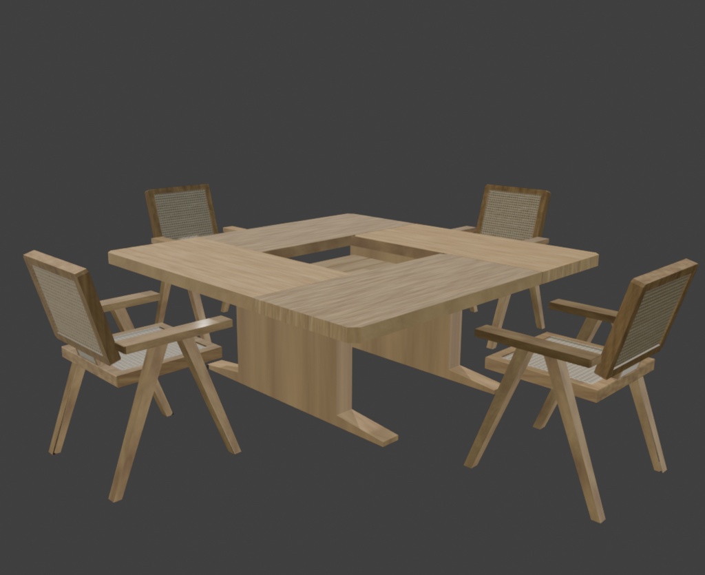 【もりのカフェ】家具/木製テーブル&チェア4脚セット(3Dモデル)※一部FREEお試しあり