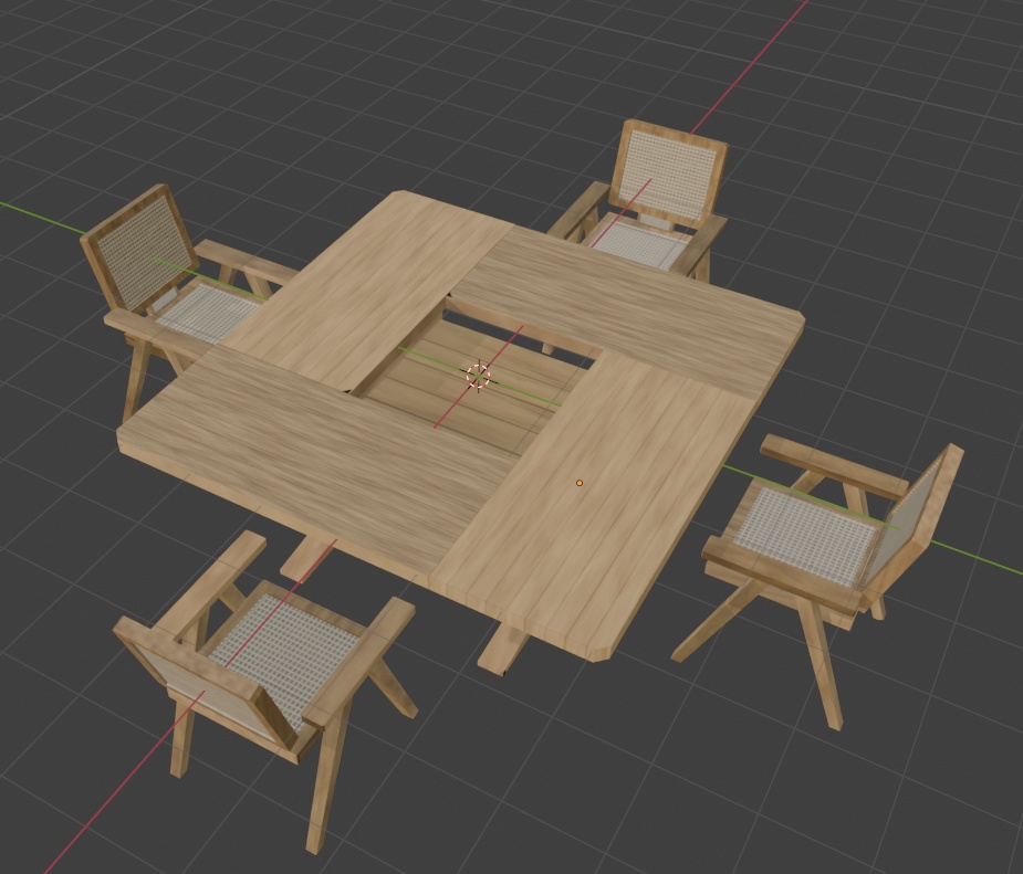 【もりのカフェ】家具/木製テーブル&チェア4脚セット(3Dモデル)※一部FREEお試しあり