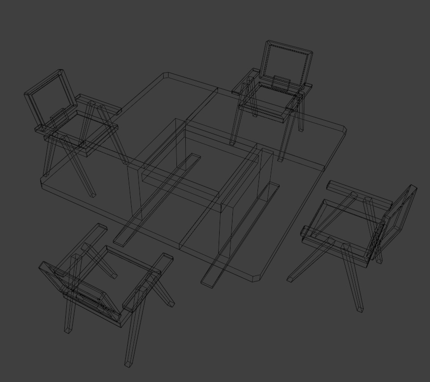 【もりのカフェ】家具/木製テーブル&チェア4脚セット(3Dモデル)※一部FREEお試しあり