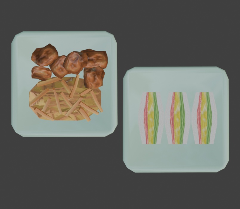 【もりのカフェ】ピクニックランチセット(サンド・からあげ・ポテト)3Dモデル