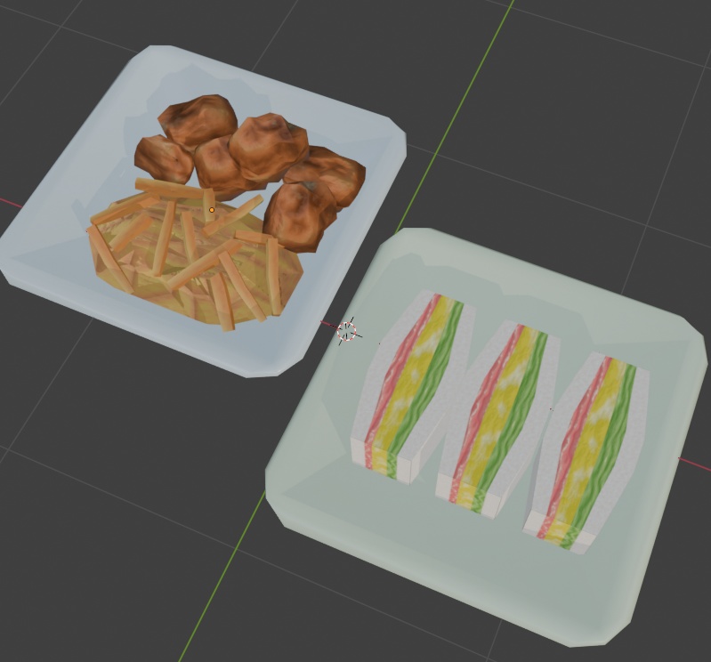 【もりのカフェ】ピクニックランチセット(サンド・からあげ・ポテト)3Dモデル