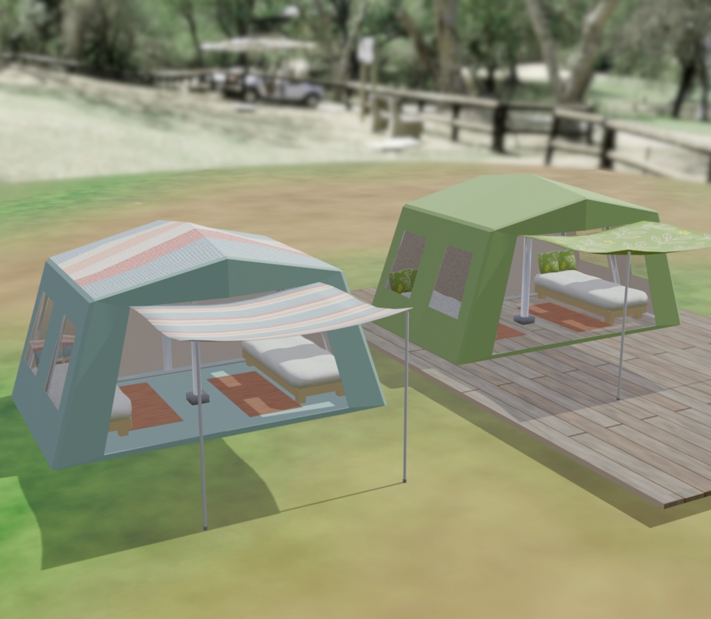 【もりのカフェ】キャンプ用テントセット(2色展開)3Dモデル