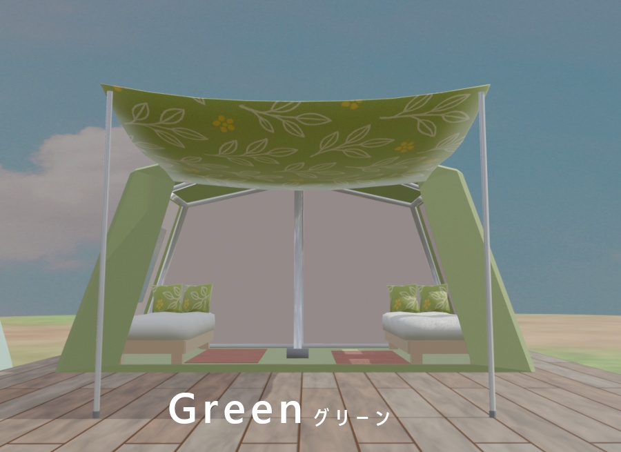 【もりのカフェ】キャンプ用テントセット(2色展開)3Dモデル
