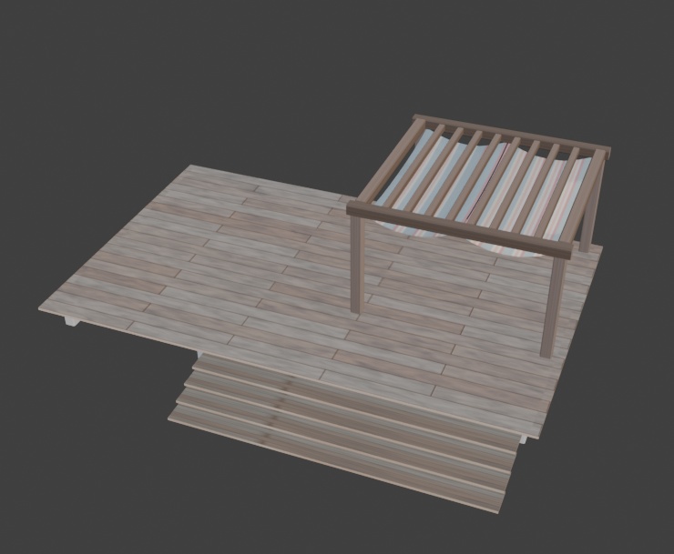 【もりのカフェ】ウッドデッキ(屋根付き/3色展開)3Dモデル