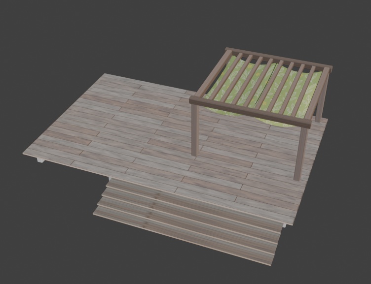 【もりのカフェ】ウッドデッキ(屋根付き/3色展開)3Dモデル