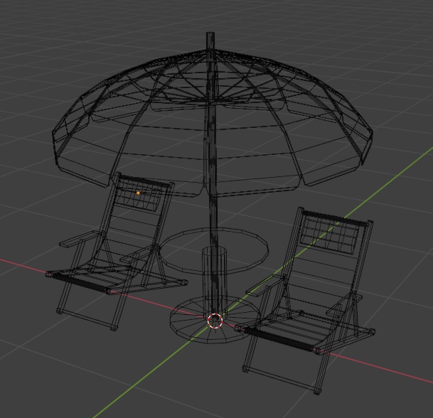 【もりのマリン】パラソル&リゾートチェアセット(4色展開)3Dモデル