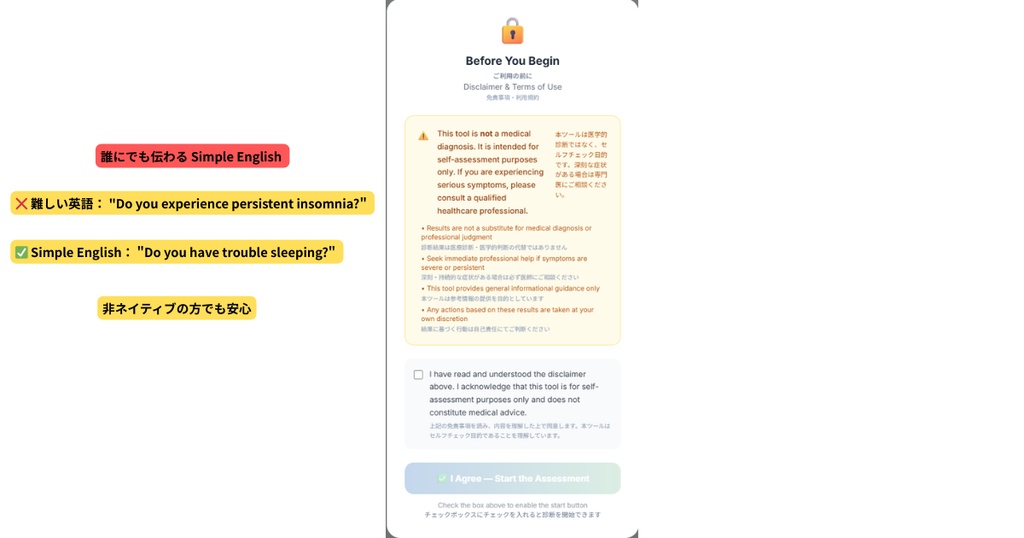 【英検1級監修】Simple English版 メンタルヘルス診断ツール|12問・レーダーチャート可視化|外国人材・英語学習者対応