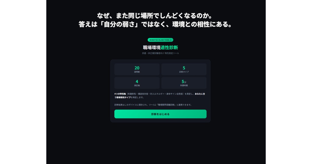 職場で心が壊れる前に使うツール ― 適性診断×限界距離診断セット