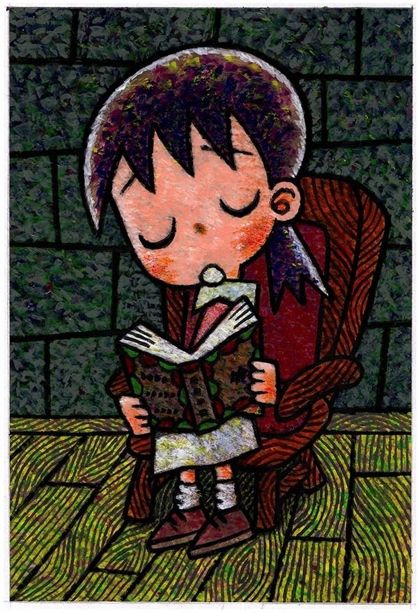 イラスト原画「読書」