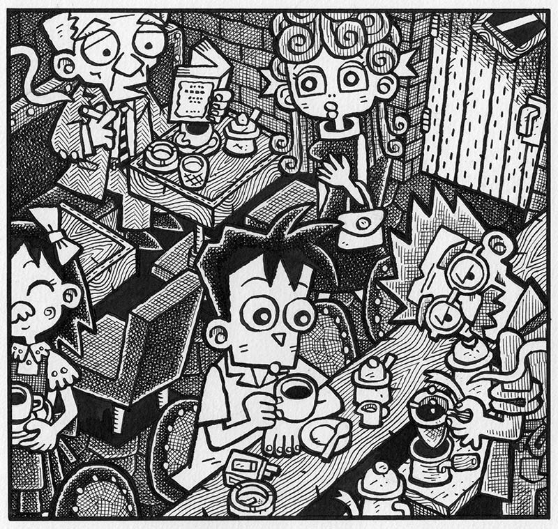 イラスト原画「いつもの店で」