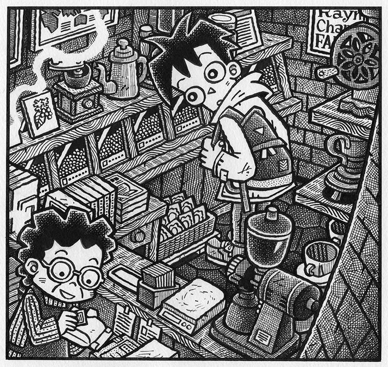 イラスト原画「自家焙煎の店」