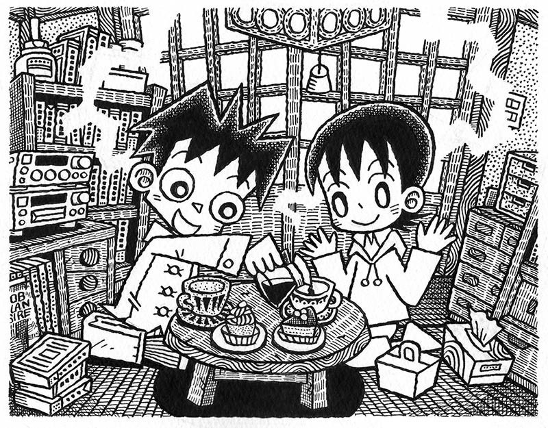 イラスト原画「おやつの時間」