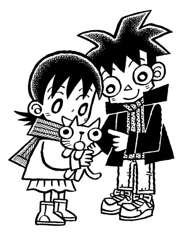 イラスト原画「街の出会い」