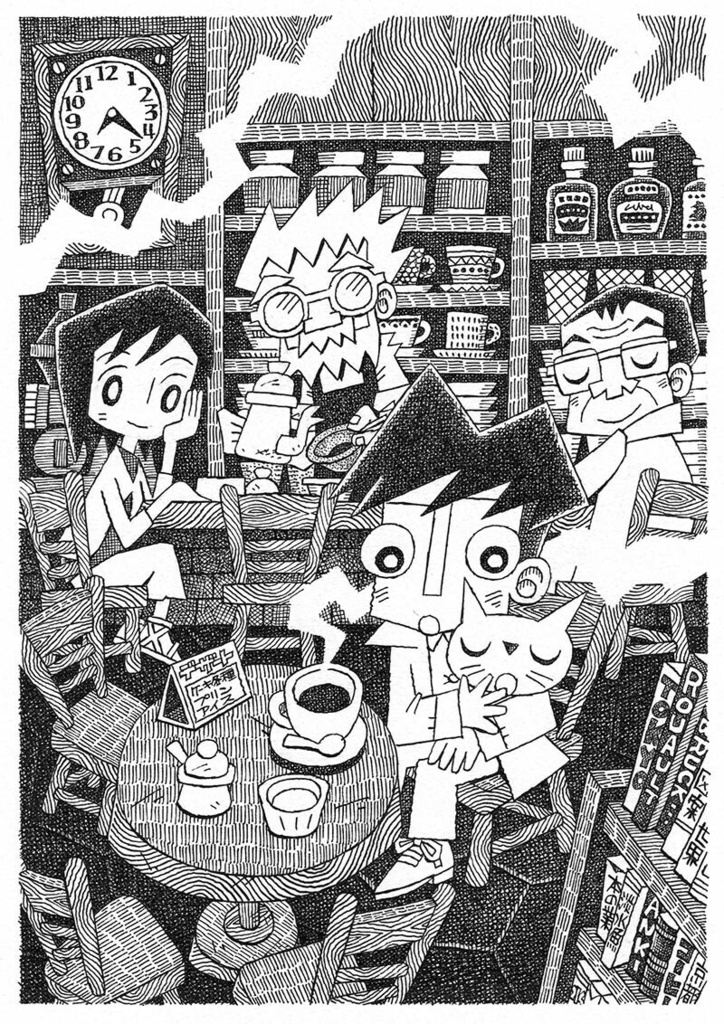 イラスト原画「ネコと珈琲」