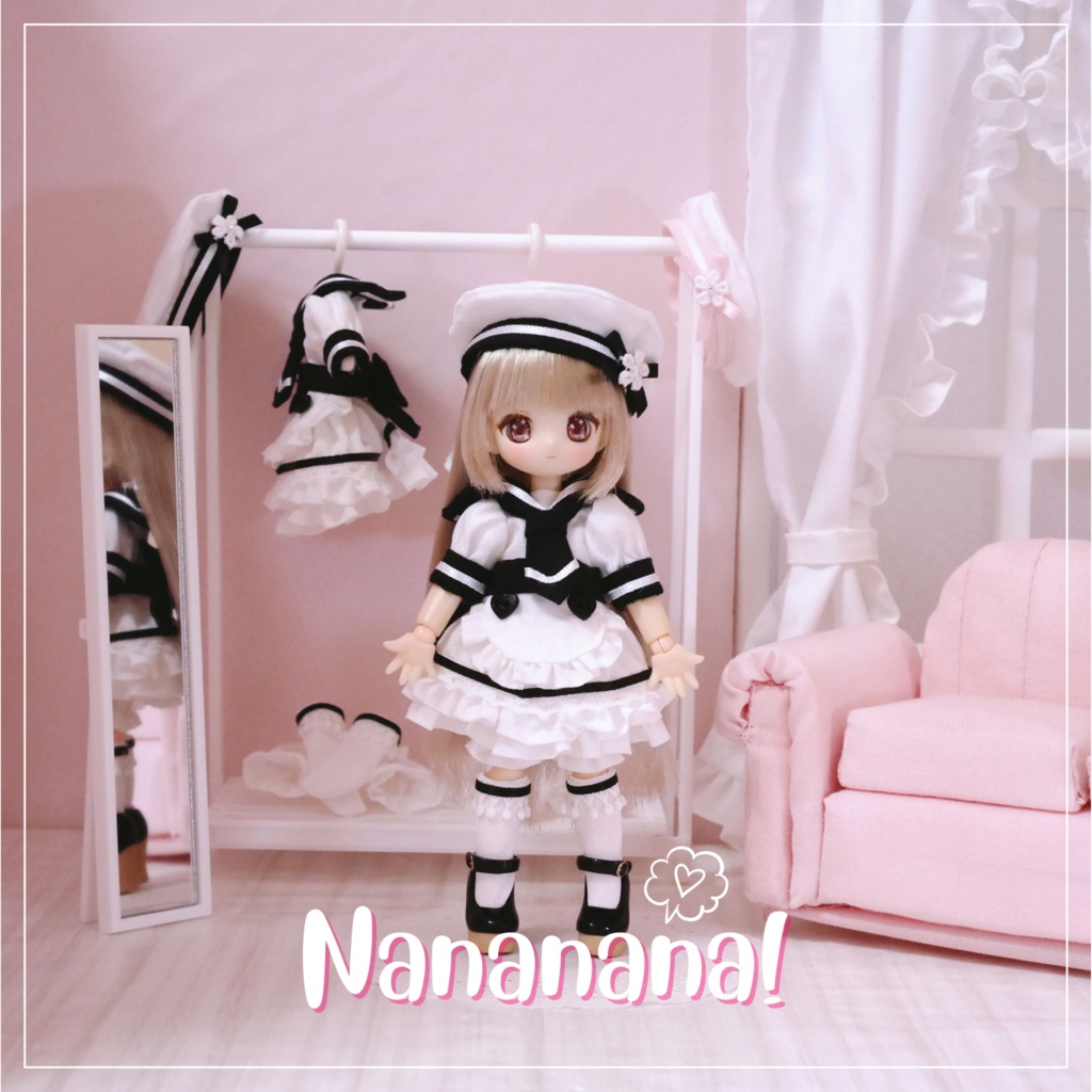 👚【 ピコニーモP & オビツ11 】ドール服 / セーラー服 エプロンワンピース