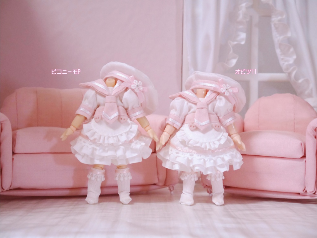 👚【 ピコニーモP & オビツ11 】ドール服 / セーラー服 エプロンワンピース