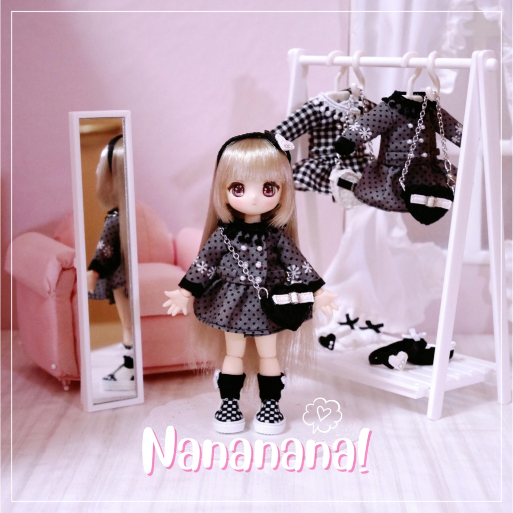 👚【 ピコニーモP & オビツ11 】ドール服 / モノクロワンピースセット