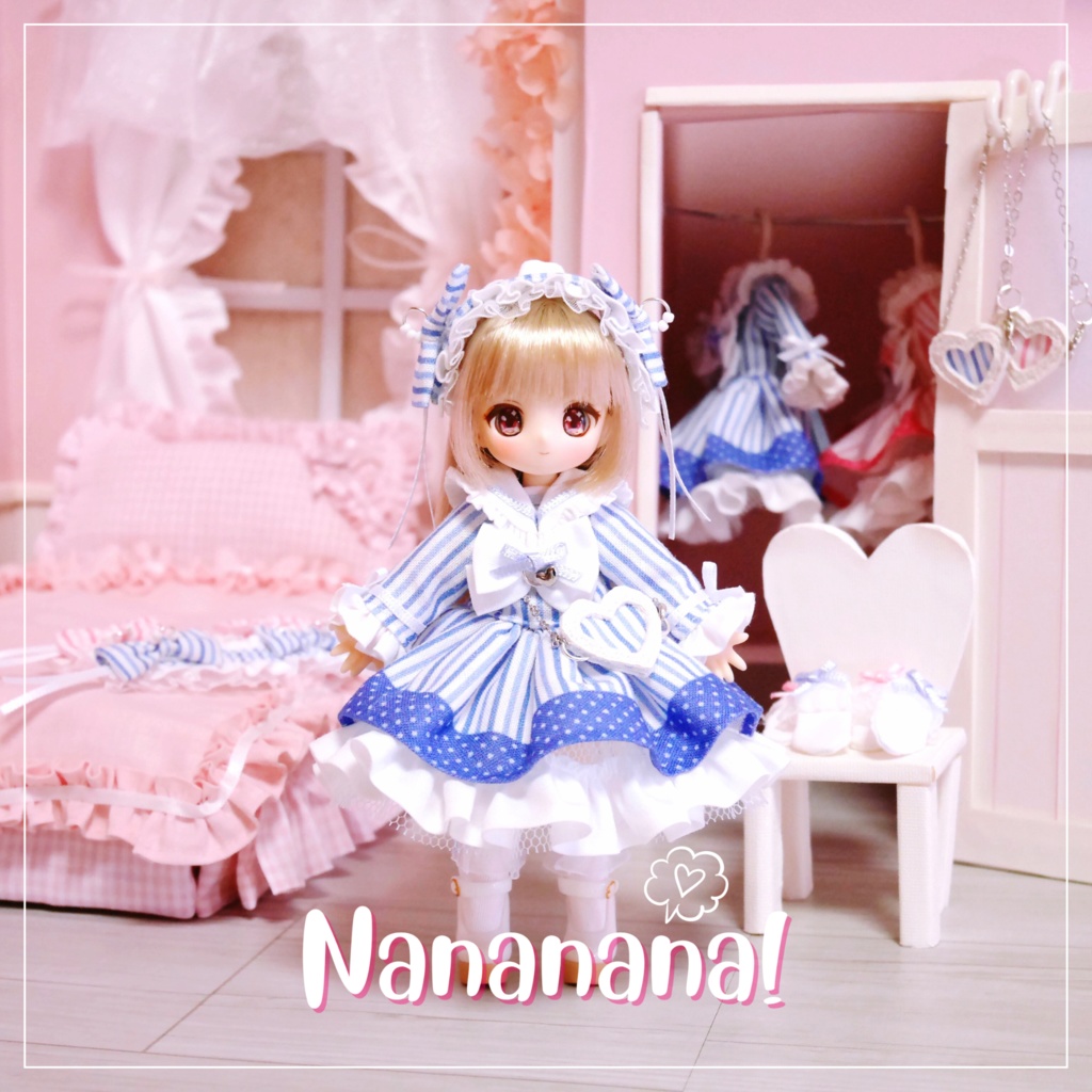 👚【 ピコニーモP & オビツ11 】ドール服 / ストライプリボンドレス