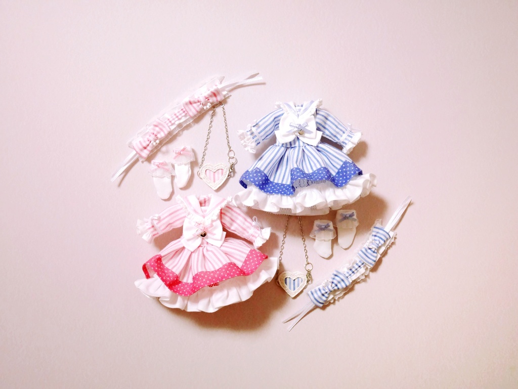 👚【 ピコニーモP & オビツ11 】ドール服 / ストライプリボンドレス