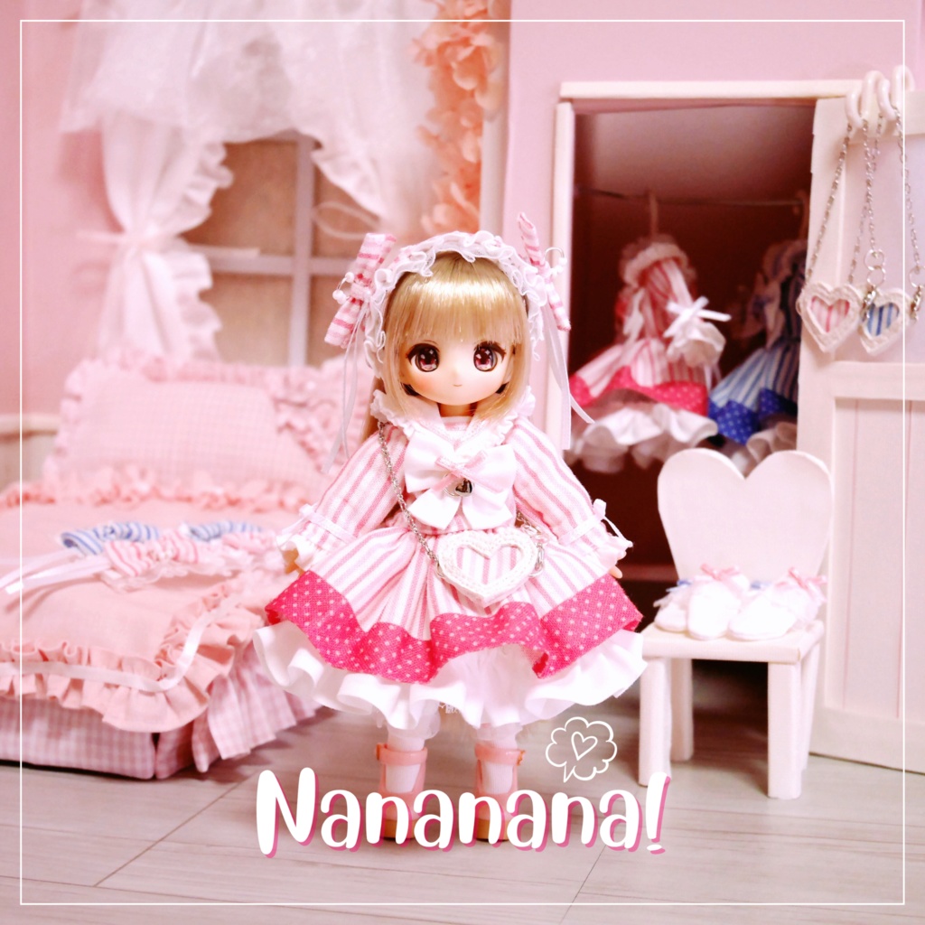 👚【 ピコニーモP & オビツ11 】ドール服 / ストライプリボンドレス