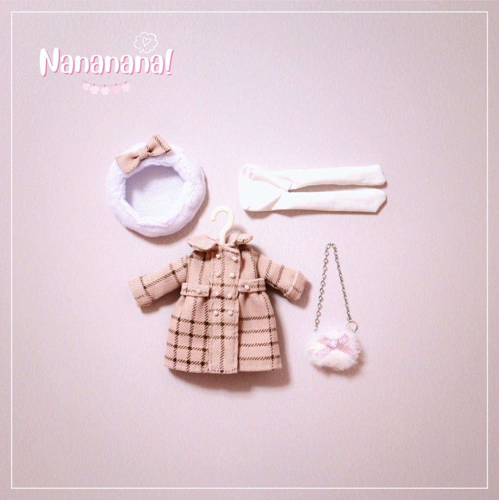 👚【 ピコニーモP & オビツ11 】ドール服 / ピンクベージュチェックコート