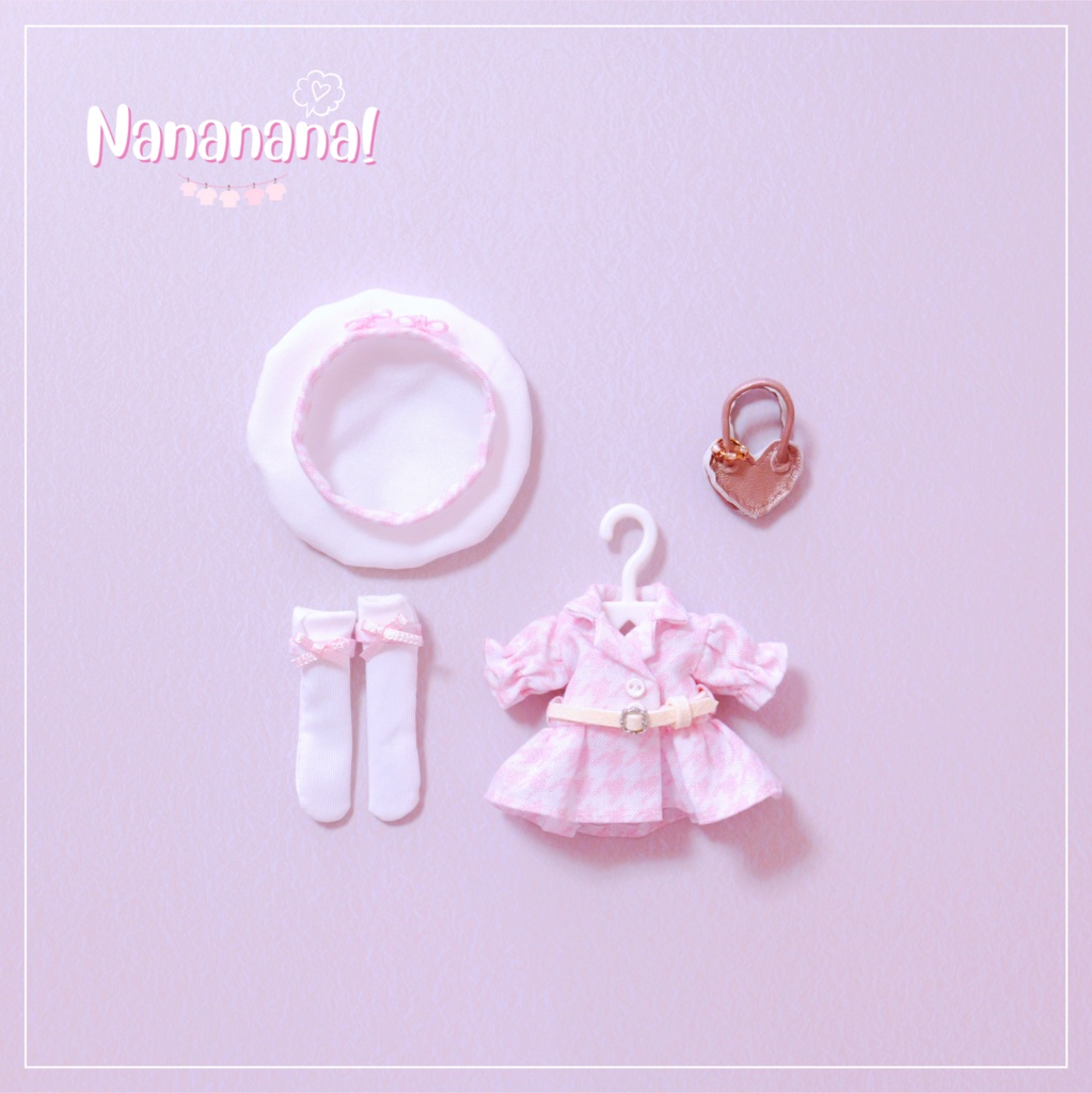 👚【 ピコニーモP & オビツ11 】ドール服 / 千鳥格子 ピンク コーディネートセット2
