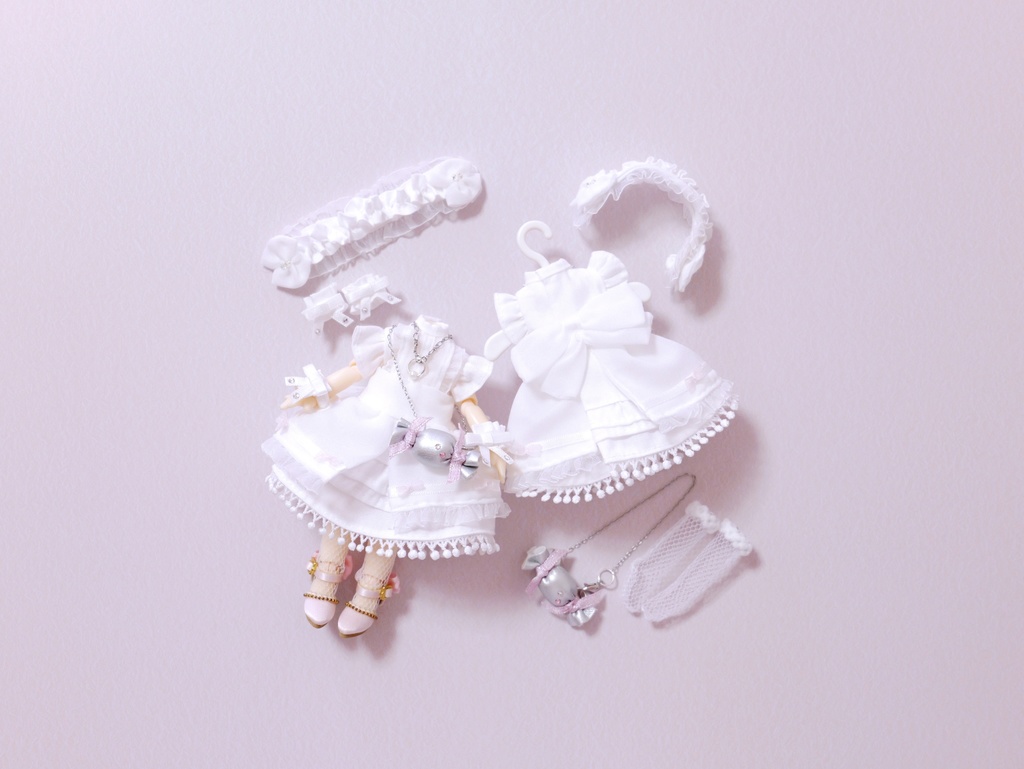 👚 ドール お洋服セット / ホワイトドレス【 ピコニーモP 推奨 ( オビツ11 ) 】