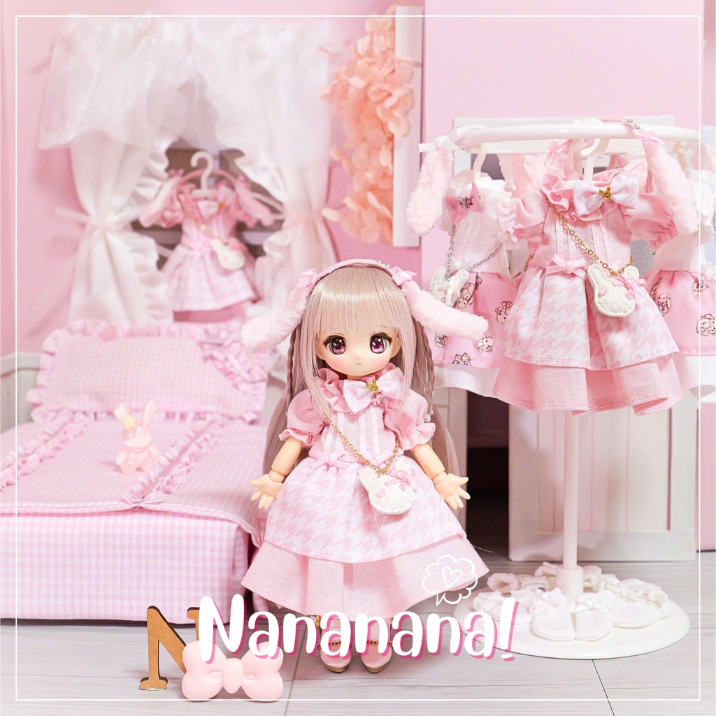 👚 ドール お洋服セット / うさリボンワンピース【 ピコニーモP 推奨 ( オビツ11 等 ) 】