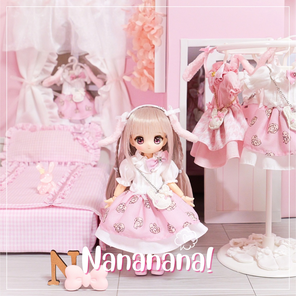 👚 ドール お洋服セット / うさリボンワンピース【 ピコニーモP 推奨 ( オビツ11 等 ) 】