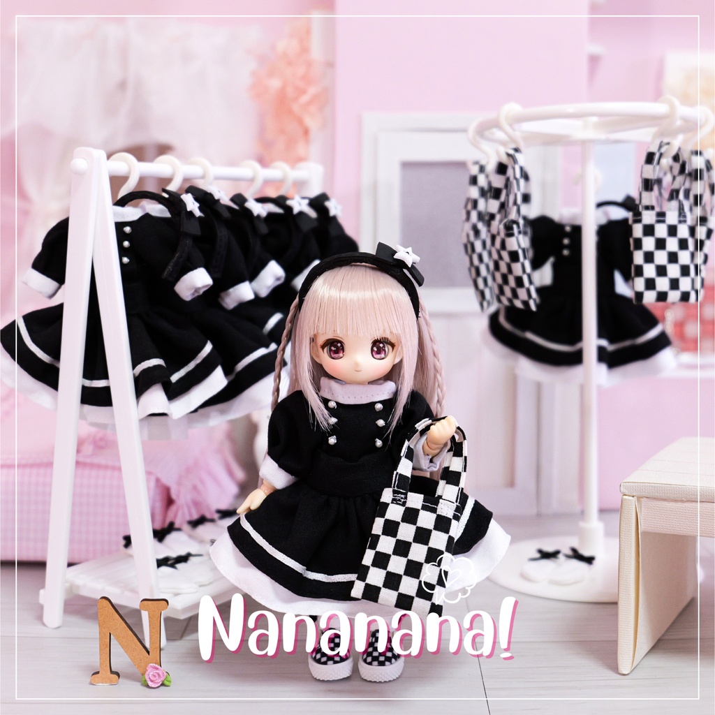 👚 ドール お洋服セット / ブラックワンピースセット【 ピコニーモP 推奨 ( オビツ11 等 ) 】