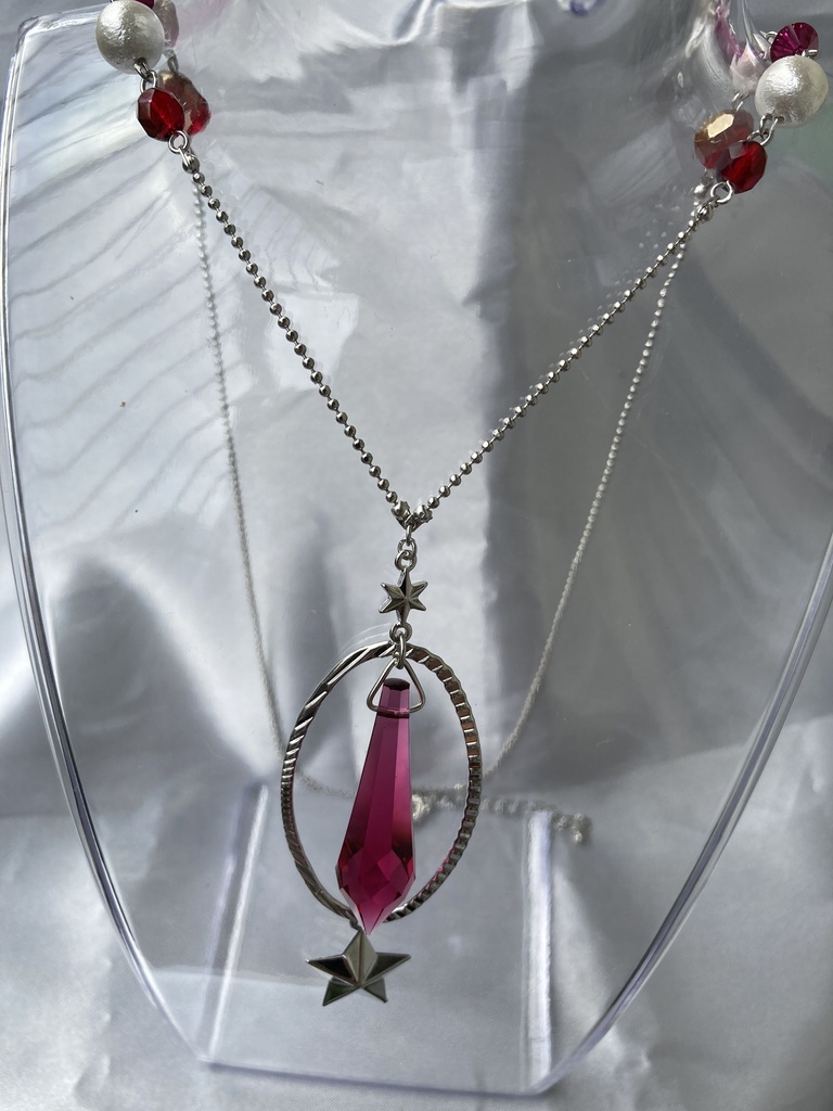 スターペンデュラムネックレス（銀、ボルドー）