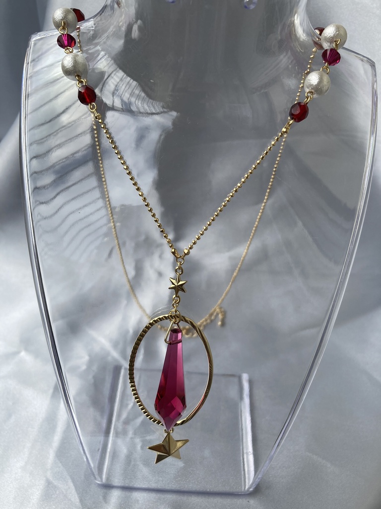 スターペンデュラムネックレス（金、ボルドー）