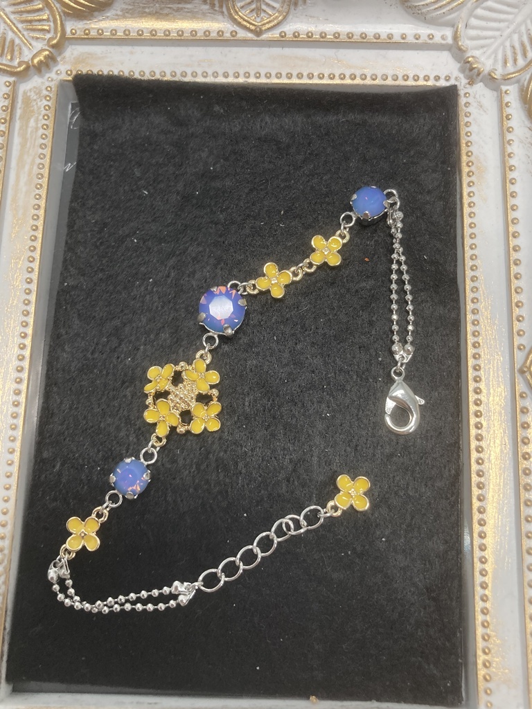 菜の花ブレスレット銀、ホワイトオパールヘリオトロープ