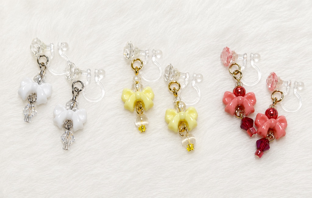 【ぬい用】カラフルリボン ビーズイヤリング