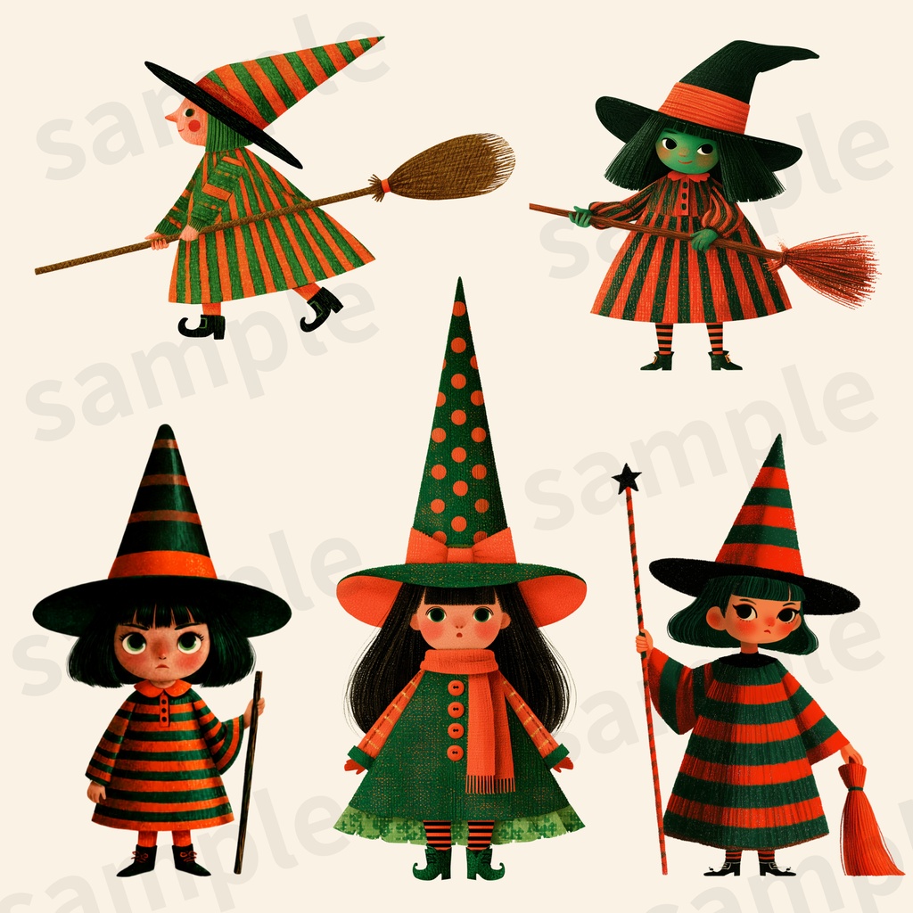 【商用利用可】ポップなハロウィン 魔女っ子とおばけのクリップアート 30種セット(背景透過PNG)