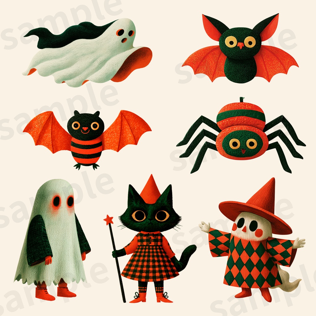 【商用利用可】ポップなハロウィン 魔女っ子とおばけのクリップアート 30種セット(背景透過PNG)