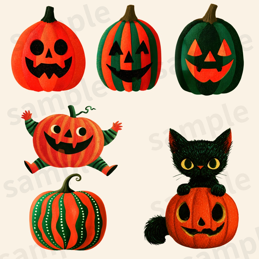 【商用利用可】ポップなハロウィン 魔女っ子とおばけのクリップアート 30種セット(背景透過PNG)