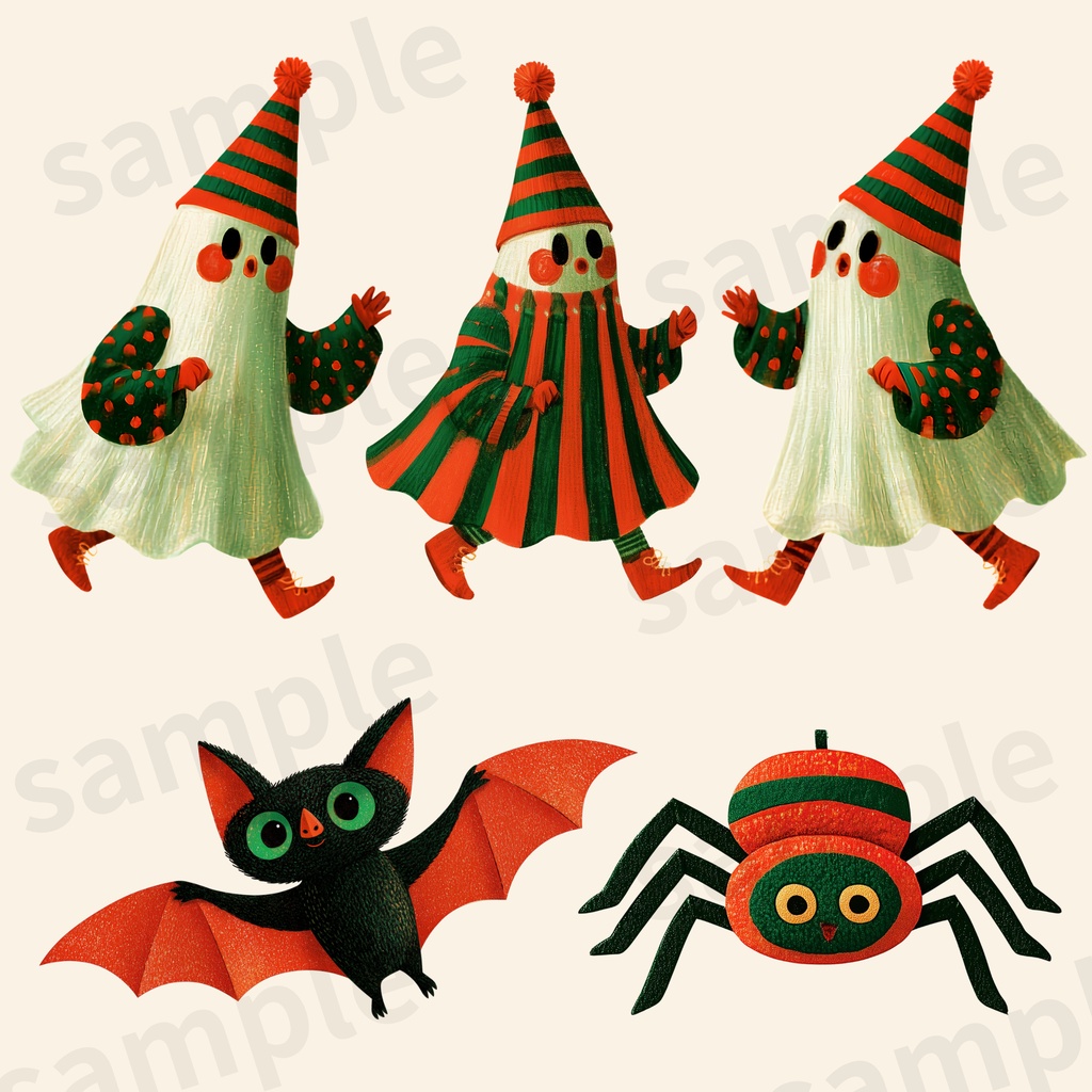 【商用利用可】空飛ぶ魔女っ子とハロウィンモチーフ クリップアート 30種セット(背景透過PNG)