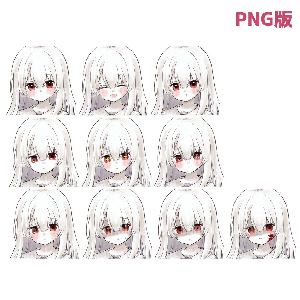 【立ち絵素材】アルビノ・花が咲く病の少女/表情10種類/PNG/PSD